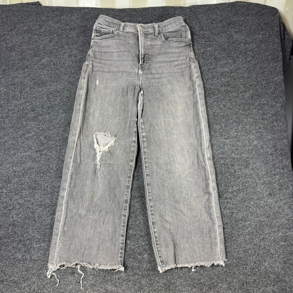Express Cropped Wide Leg Jeans Womens 8 Gray Denim Super High Rise Frayed Hem